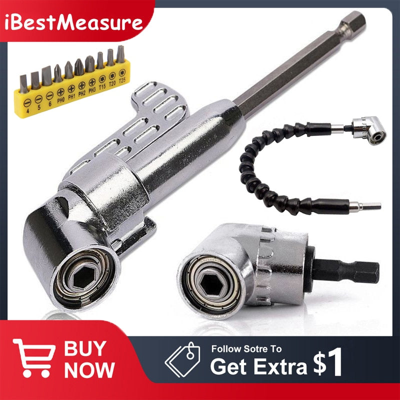 105 Degree Right Angle Drill Adapter. Flexible Shaft Extension Bit for Screwdriver Hand Tools. Magnetic Bit Socket Power Drill Driven
