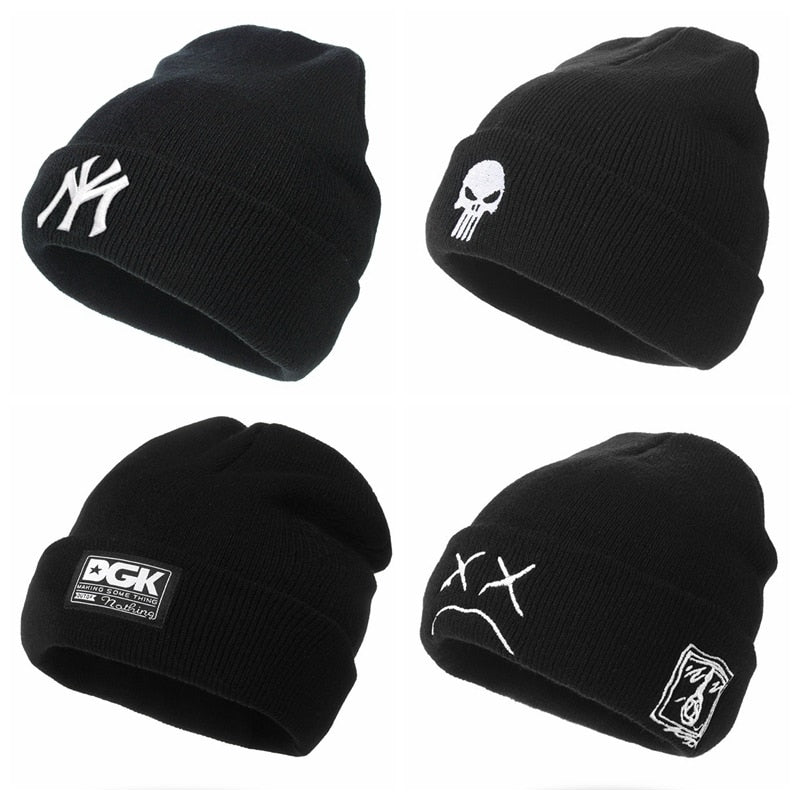Man Flu Beanies - Knitted and Embroidered. Bennies for Autumn and Winter. Warm Acrylic Ski Hat.