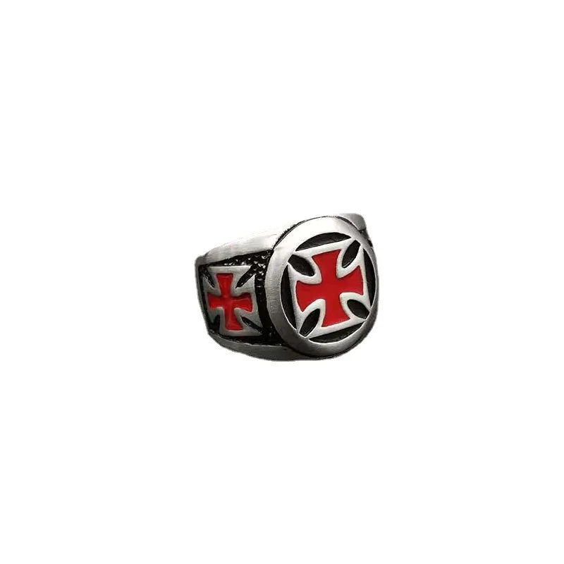 316L Stainless Steel Knights Templar Ring Custom Design Shield Black Epoxy Clean Red Cross Rings