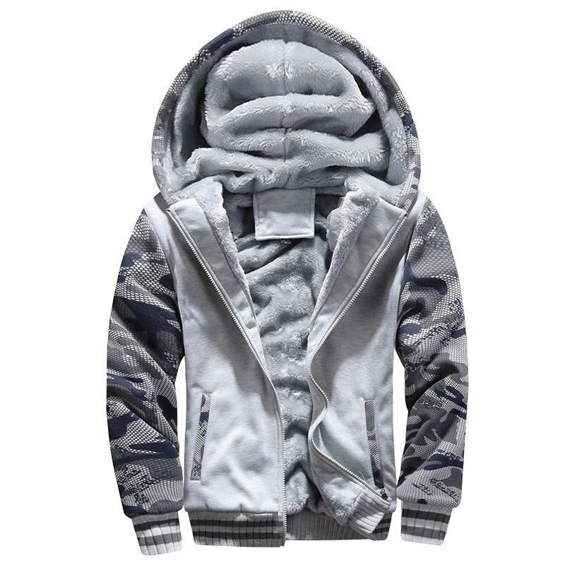 Men's Camouflage Thick Fleece Winter Jackets - Long Sleeve Coat Man Casual Hoodie Streetwear