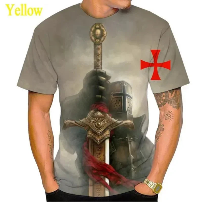 New Knights Templar 3D Print T-shirt Summer Men Clothing Fashion Casual Oversized T Shirt Vintage Streetwear