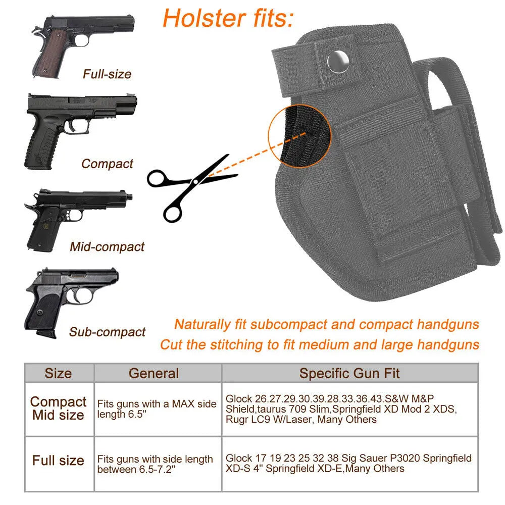 Universal Tactical Gun Holster Handguns Hidden Carry Holster Pistol Concealed Left/Right Gun Bag OWB IWB with Mag Pouches