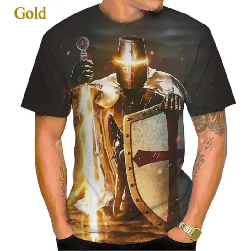 New Knights Templar 3D Print T-shirt Summer Men Clothing Fashion Casual Oversized T Shirt Vintage Streetwear