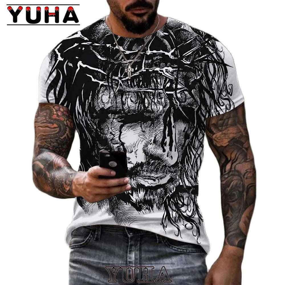 Men Jesus Christ 3D Print T-shirts Mens Summer Fashion Casual Short Sleeve Cool T Shirt Streetwear