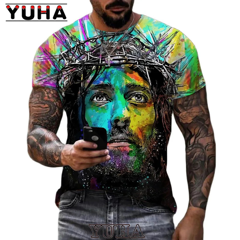 Men Jesus Christ 3D Print T-shirts Mens Summer Fashion Casual Short Sleeve Cool T Shirt Streetwear