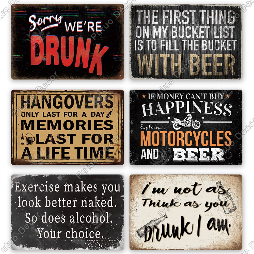 Man Cave Vintage Metal Signs - Funny Beer Drinkers and Wine Lover signs for Man Cave Bar