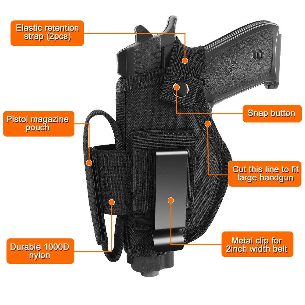 Universal Tactical Gun Holster Handguns Hidden Carry Holster Pistol Concealed Left/Right Gun Bag OWB IWB with Mag Pouches