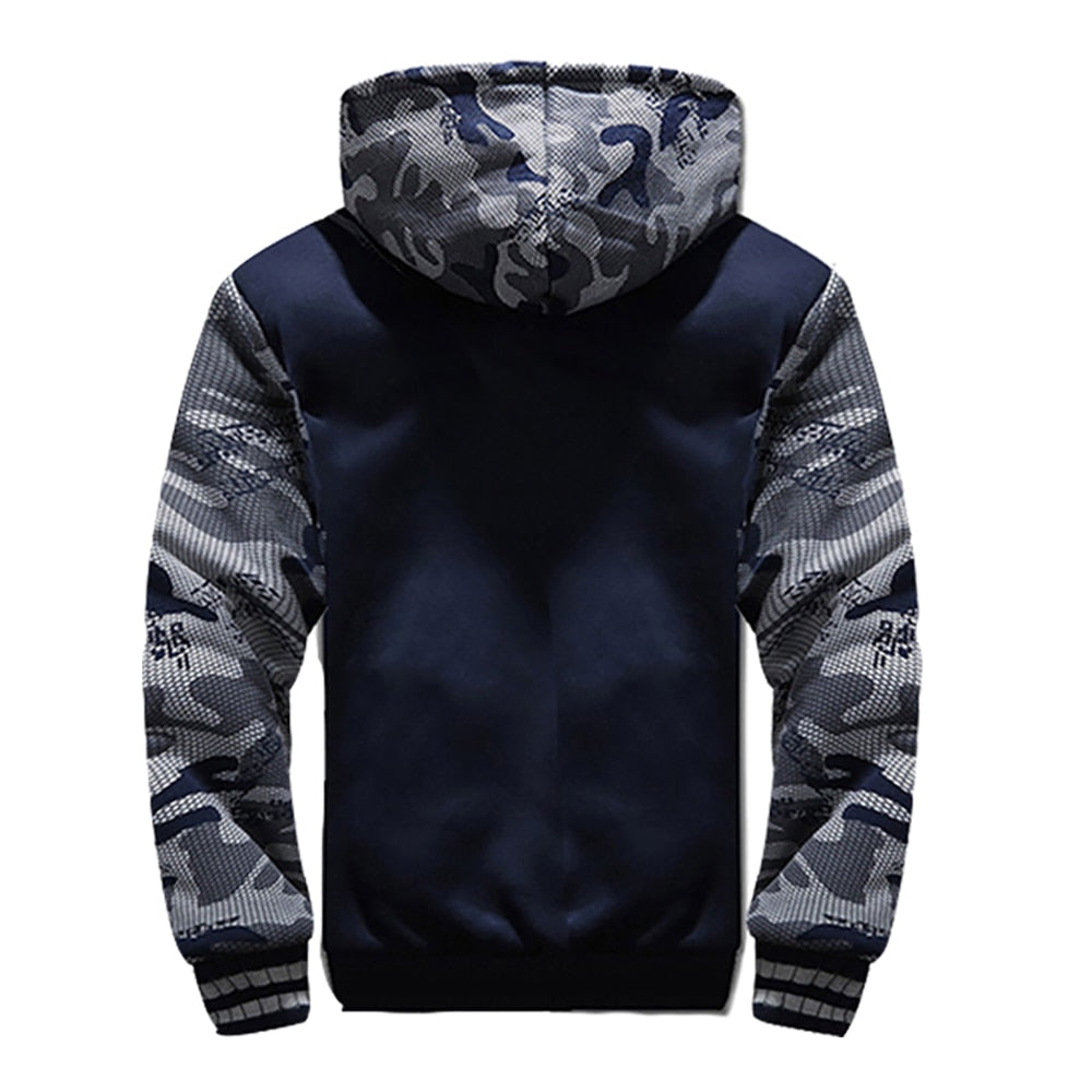 Men's Camouflage Thick Fleece Winter Jackets - Long Sleeve Coat Man Casual Hoodie Streetwear