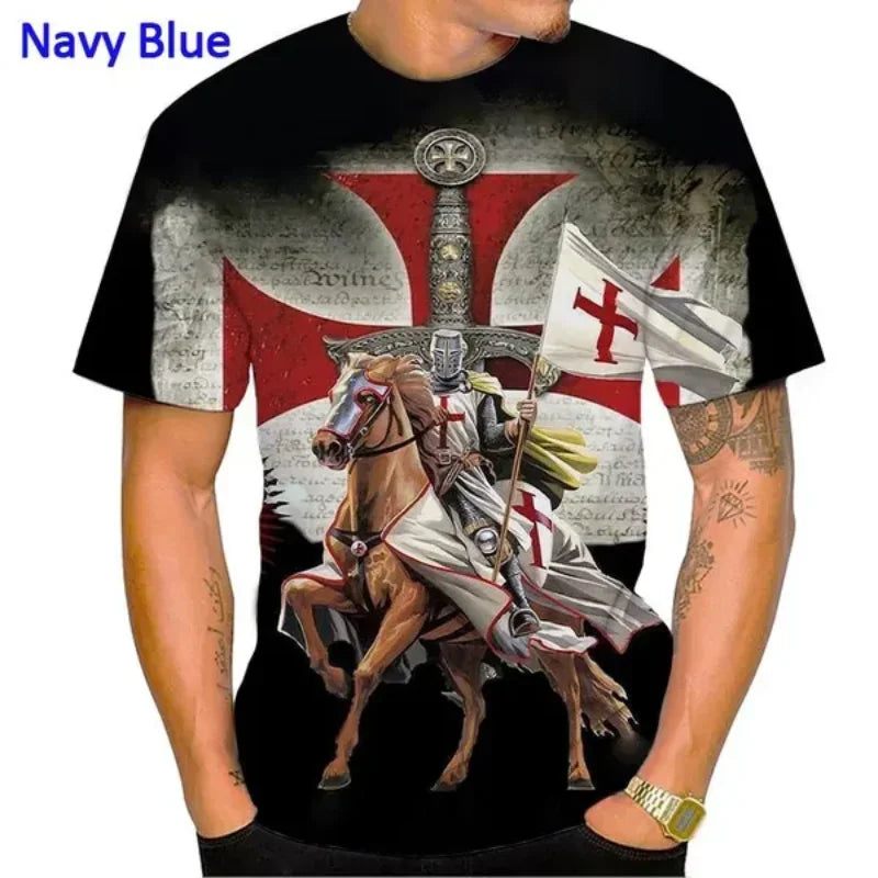 New Knights Templar 3D Print T-shirt Summer Men Clothing Fashion Casual Oversized T Shirt Vintage Streetwear