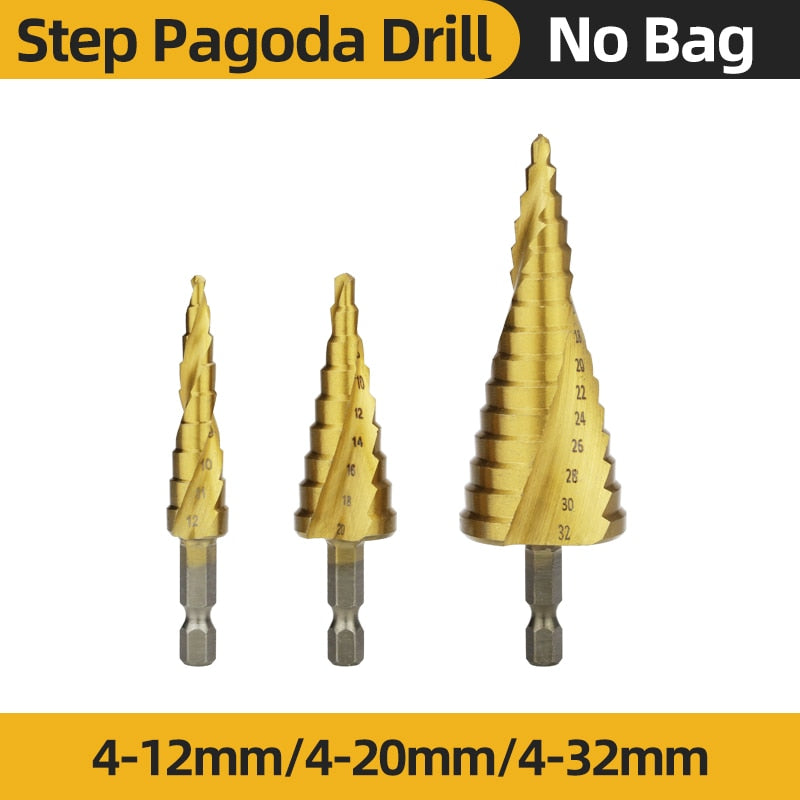 Titanium Step Drill Bits. High Speed Stepped Drill Set for Power Tools. Conical Stage Drill For Metal and Wood 4-12 4-20 4-32mm