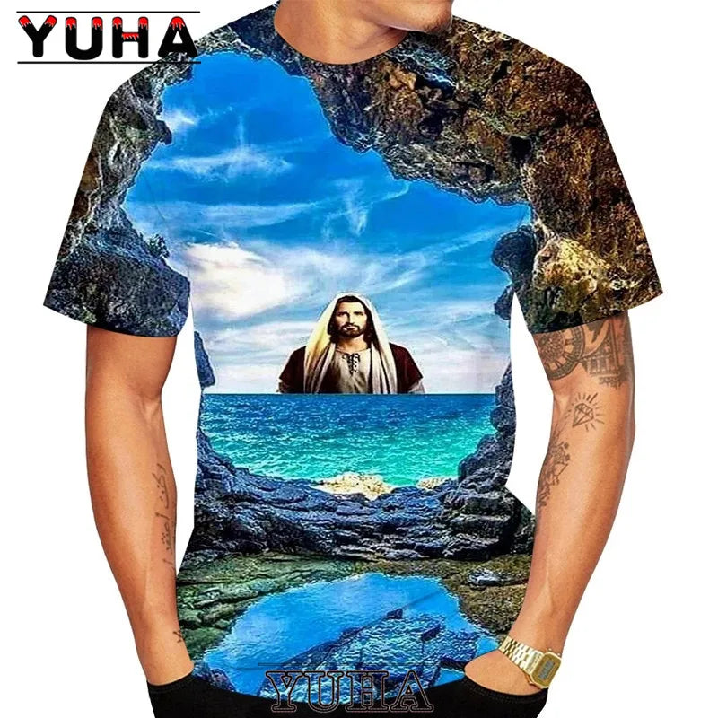 Men Jesus Christ 3D Print T-shirts Mens Summer Fashion Casual Short Sleeve Cool T Shirt Streetwear