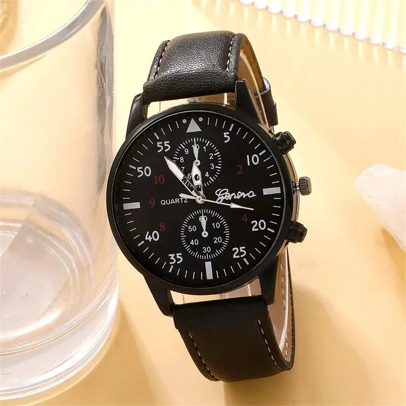 5PCS Set Fashion Mens Business Watches For Men Black Tree of Life Hand Rope Luxury Man Sport Casual Quartz Watch