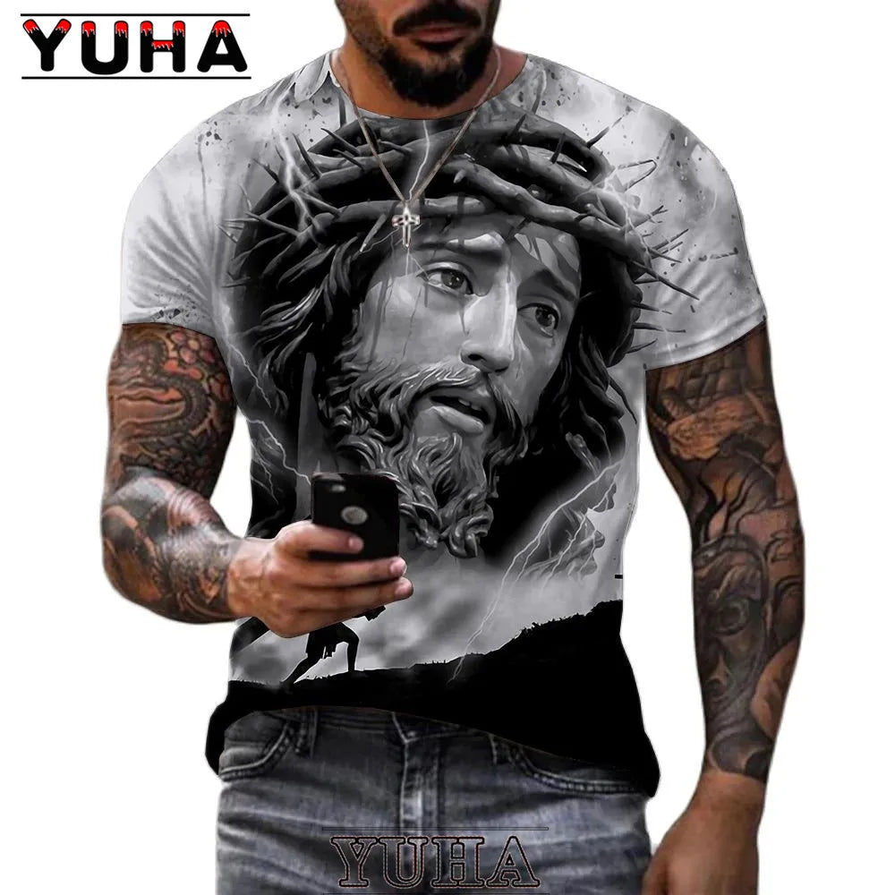 Men Jesus Christ 3D Print T-shirts Mens Summer Fashion Casual Short Sleeve Cool T Shirt Streetwear