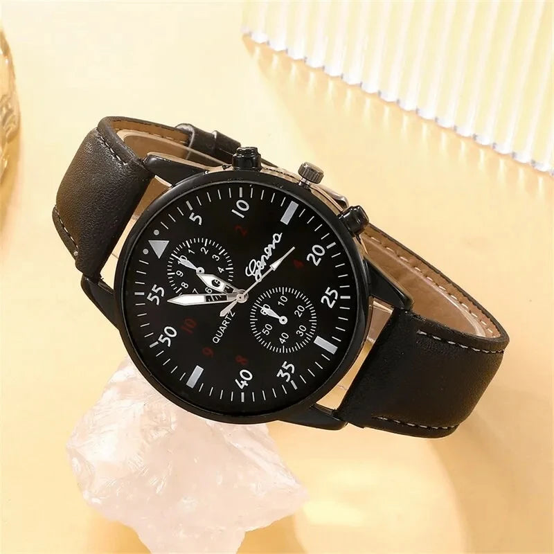 5PCS Set Fashion Mens Business Watches For Men Black Tree of Life Hand Rope Luxury Man Sport Casual Quartz Watch