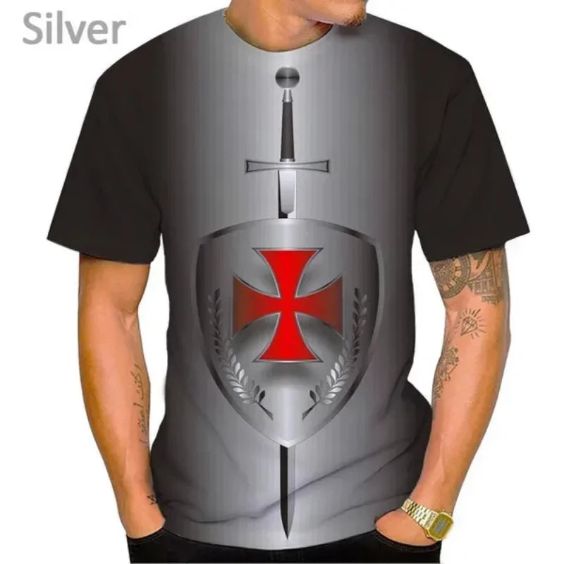 New Knights Templar 3D Print T-shirt Summer Men Clothing Fashion Casual Oversized T Shirt Vintage Streetwear