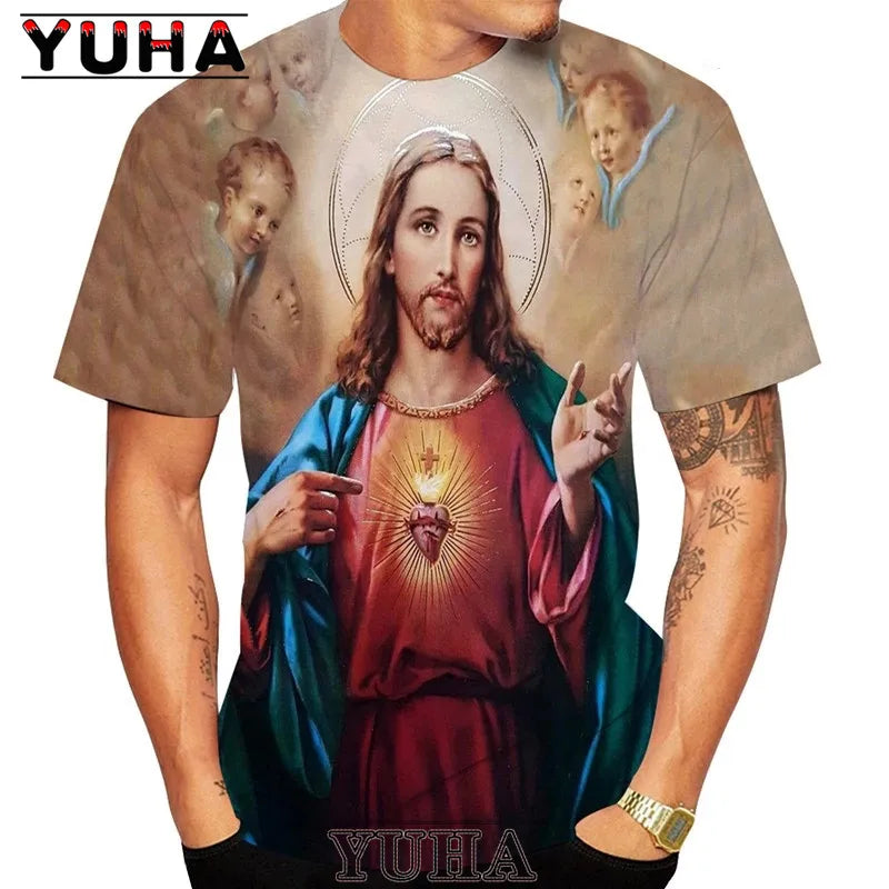 Men Jesus Christ 3D Print T-shirts Mens Summer Fashion Casual Short Sleeve Cool T Shirt Streetwear