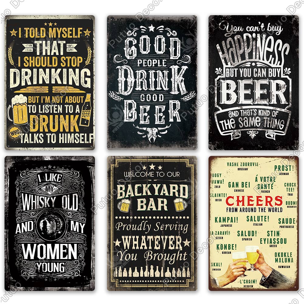 Man Cave Vintage Metal Signs - Funny Beer Drinkers and Wine Lover signs for Man Cave Bar