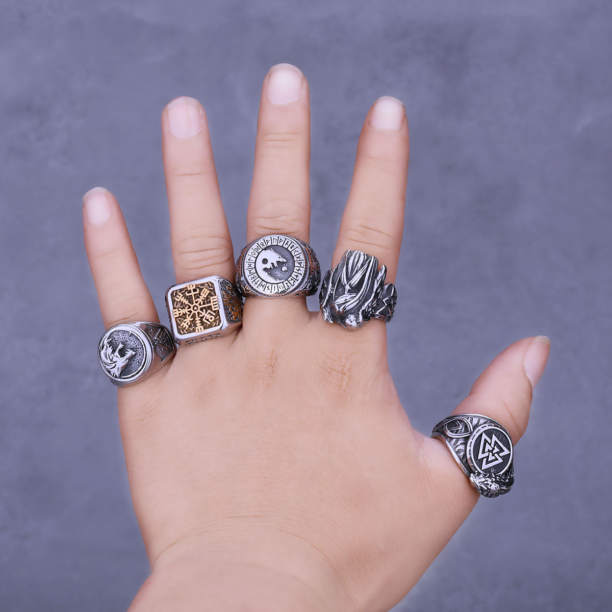 Men's Nordic Viking Stainless Steel Norwegian Rune Rings. Viking designs.