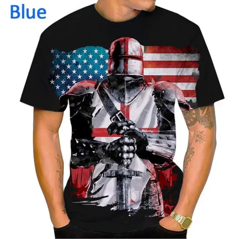 New Knights Templar 3D Print T-shirt Summer Men Clothing Fashion Casual Oversized T Shirt Vintage Streetwear