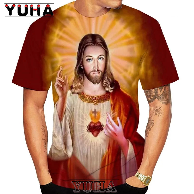 Men Jesus Christ 3D Print T-shirts Mens Summer Fashion Casual Short Sleeve Cool T Shirt Streetwear