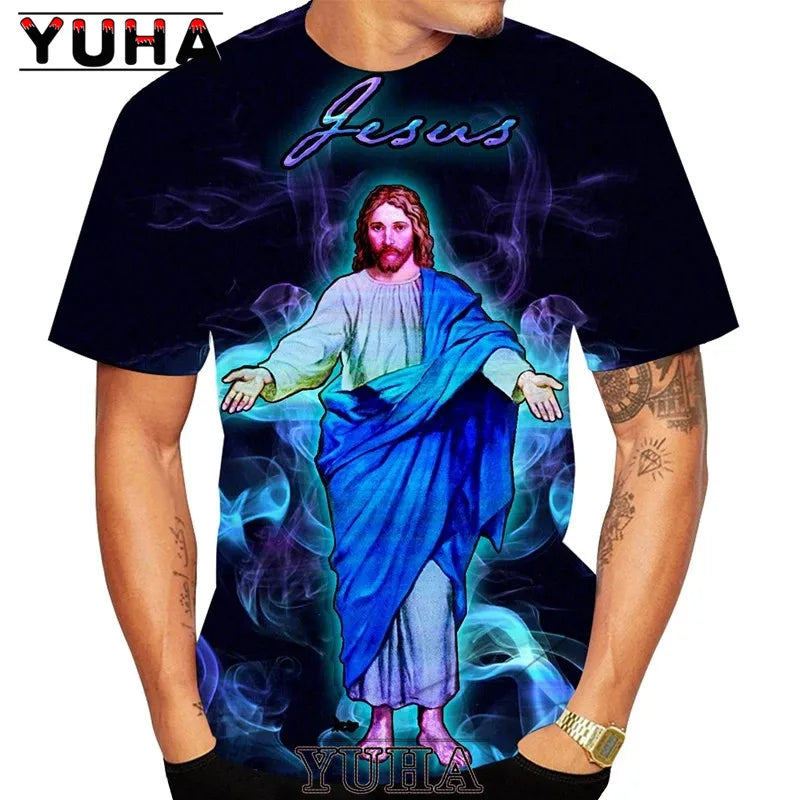 Men Jesus Christ 3D Print T-shirts Mens Summer Fashion Casual Short Sleeve Cool T Shirt Streetwear