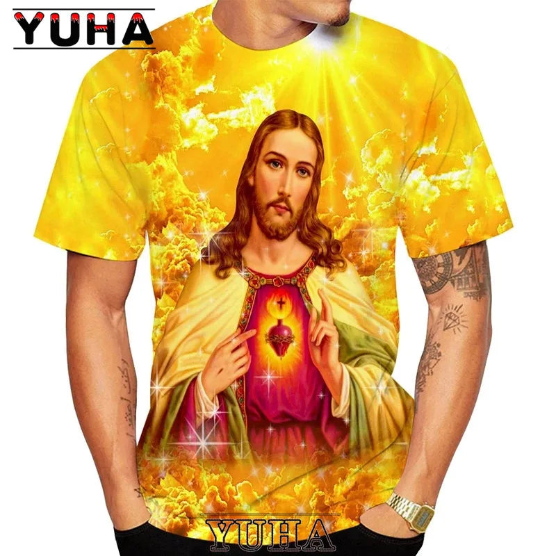 Men Jesus Christ 3D Print T-shirts Mens Summer Fashion Casual Short Sleeve Cool T Shirt Streetwear