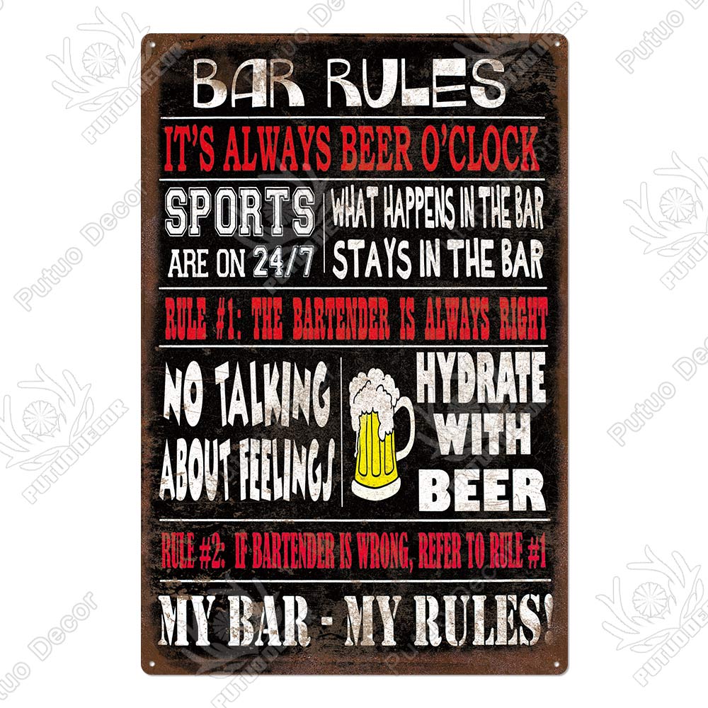 Man Cave Vintage Metal Signs - Funny Beer Drinkers and Wine Lover signs for Man Cave Bar