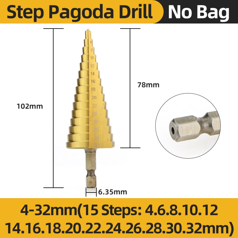 Titanium Step Drill Bits. High Speed Stepped Drill Set for Power Tools. Conical Stage Drill For Metal and Wood 4-12 4-20 4-32mm