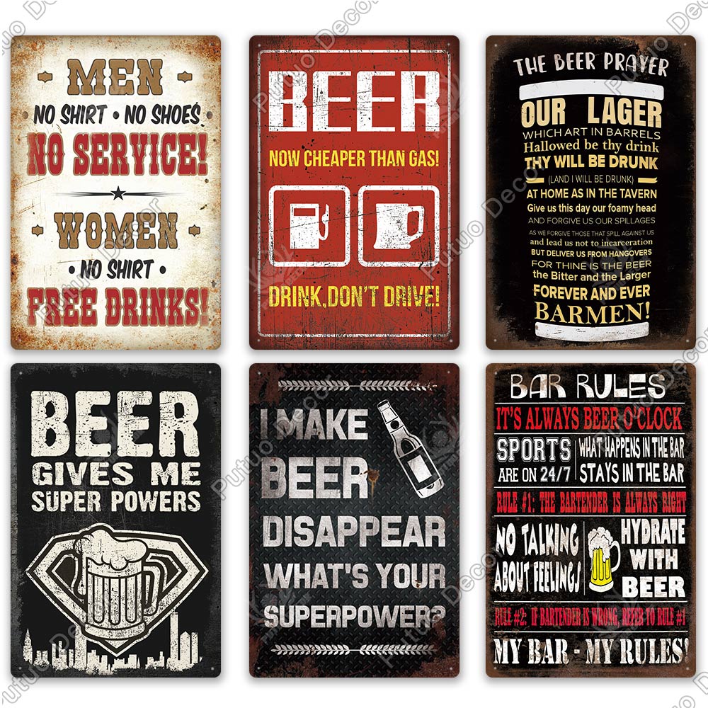 Man Cave Vintage Metal Signs - Funny Beer Drinkers and Wine Lover signs for Man Cave Bar