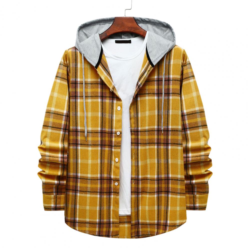 Men Plaid Splicing Hoodie Mens Fashion Streetwear Classic Flannel Long Sleeve Hooded Shirts