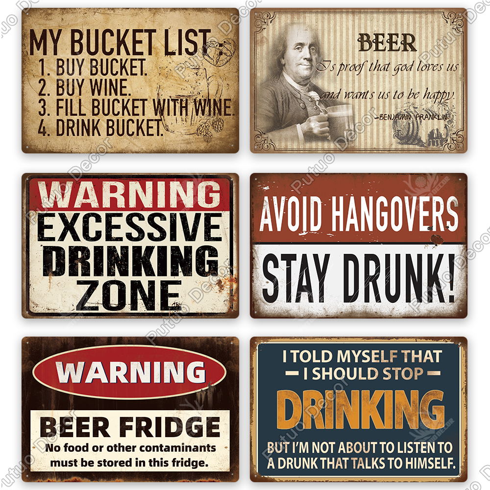 Man Cave Vintage Metal Signs - Funny Beer Drinkers and Wine Lover signs for Man Cave Bar