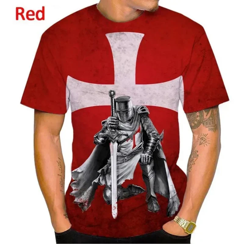 New Knights Templar 3D Print T-shirt Summer Men Clothing Fashion Casual Oversized T Shirt Vintage Streetwear