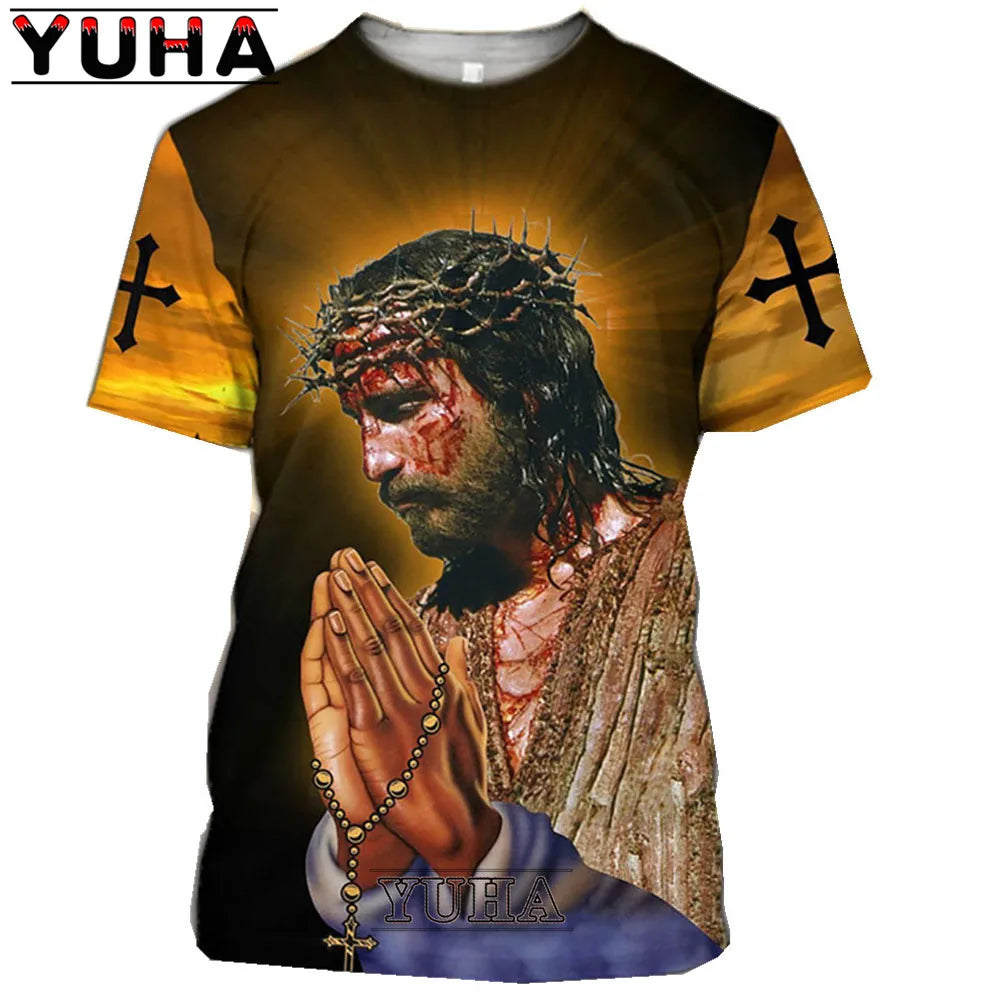 Men Jesus Christ 3D Print T-shirts Mens Summer Fashion Casual Short Sleeve Cool T Shirt Streetwear