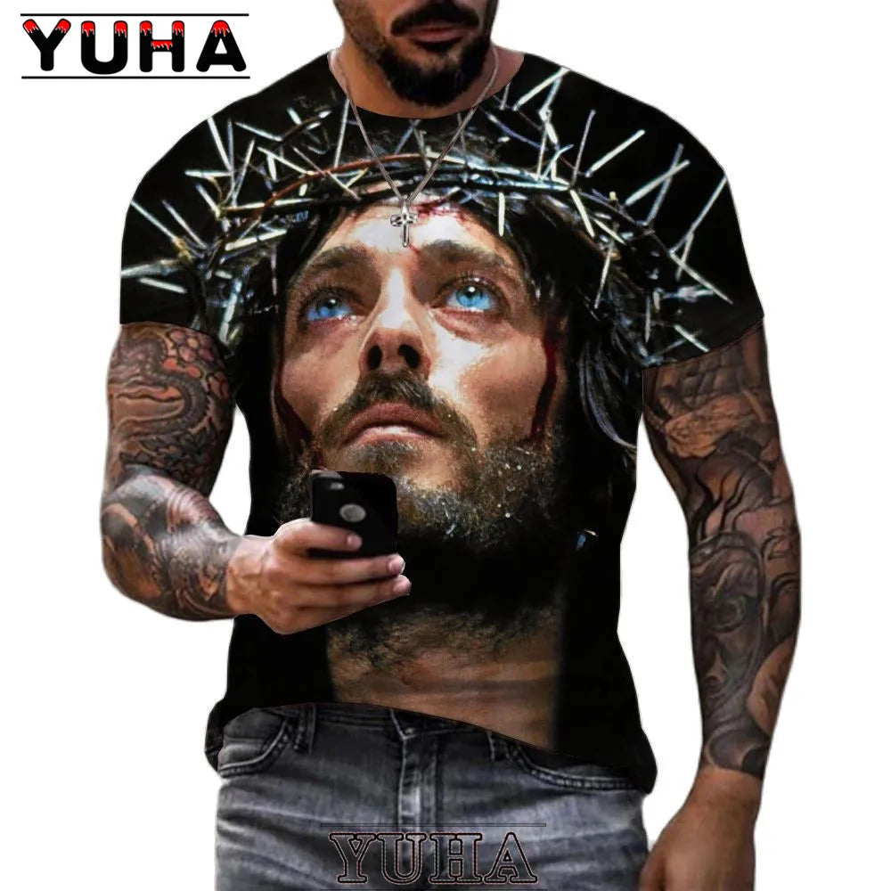 Men Jesus Christ 3D Print T-shirts Mens Summer Fashion Casual Short Sleeve Cool T Shirt Streetwear