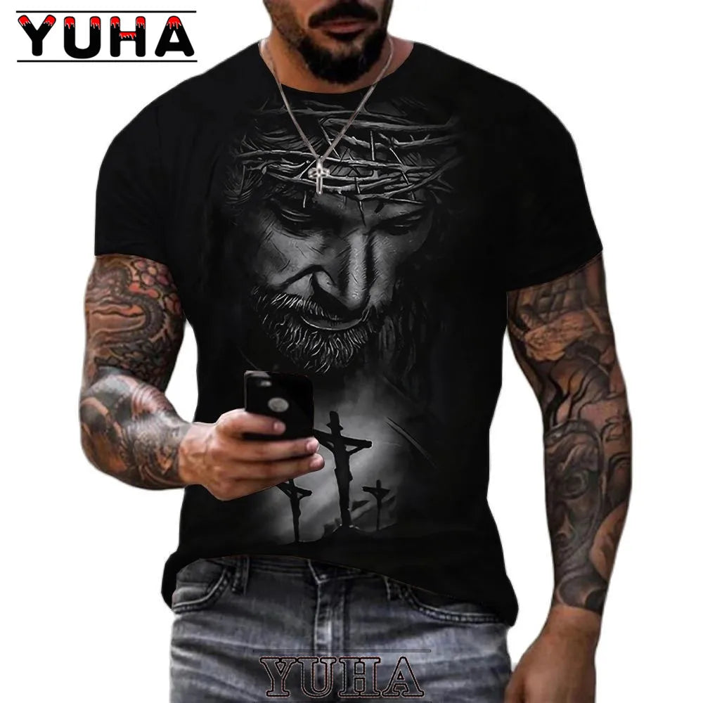 Men Jesus Christ 3D Print T-shirts Mens Summer Fashion Casual Short Sleeve Cool T Shirt Streetwear