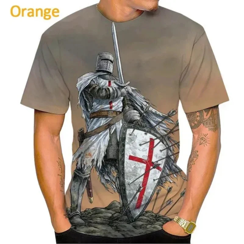 New Knights Templar 3D Print T-shirt Summer Men Clothing Fashion Casual Oversized T Shirt Vintage Streetwear