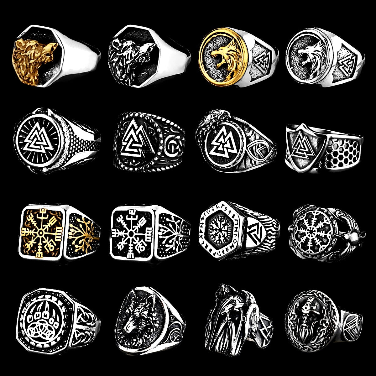 Men's Nordic Viking Stainless Steel Norwegian Rune Rings. Viking designs.